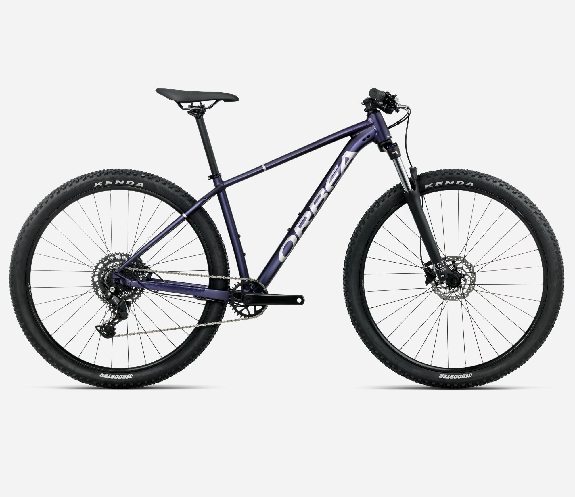 Purple mountain bike on a white background
